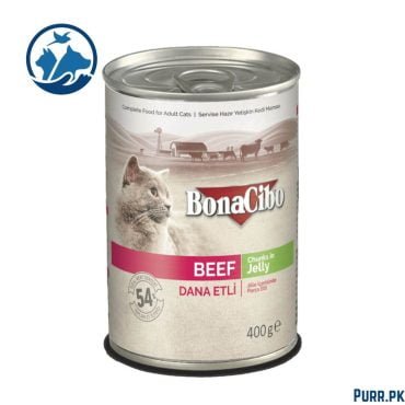 Bonacibo Adult Cat Beef - Chunks in Jelly 400 g Canned