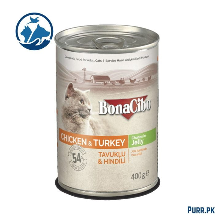 Bonacibo Adult Cat Chicken & Turkey - Chunks in Jelly 400 g Canned