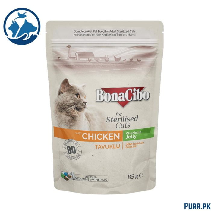 Bonacibo Adult Cat Sterilised Chicken - Chunks in Jelly 85 g Pouch