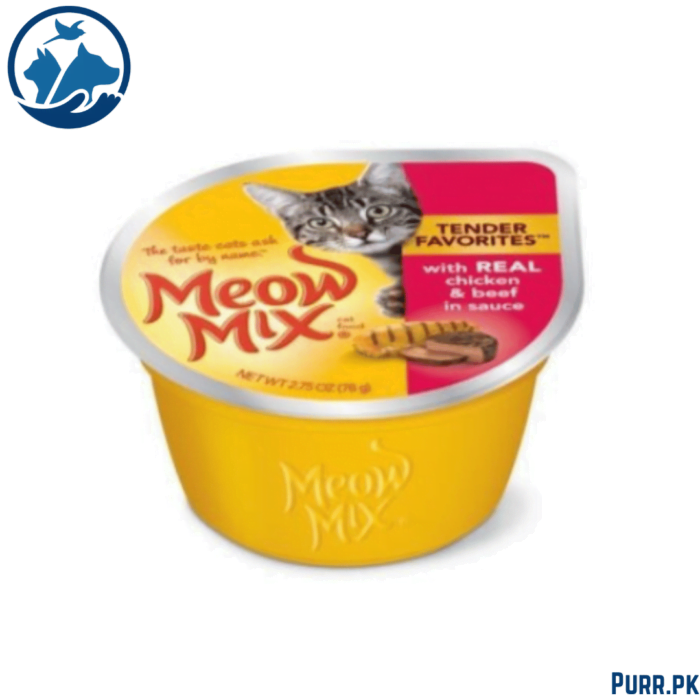 Meow Mix Tender Favorites With Real Chicken and Beef in Sauce