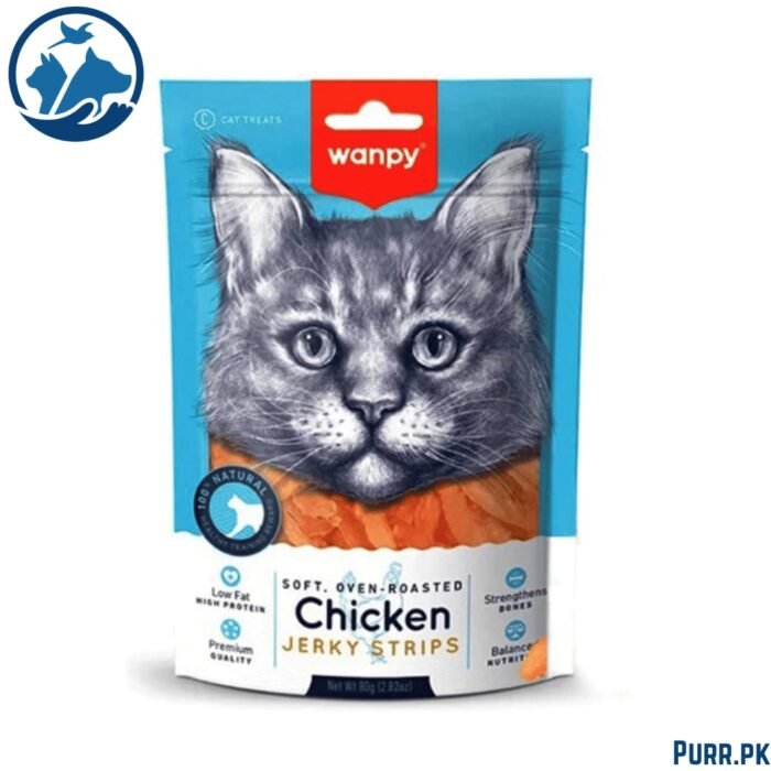 Wanpy Adult Cat Soft Chicken Jerky Strips - 80g Pouch