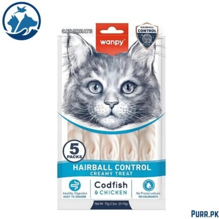 Wanpy Adult Cat Functional Creamy Lickable Treat - Codfish & Chicken (Hairball Control) 70 g Pouch