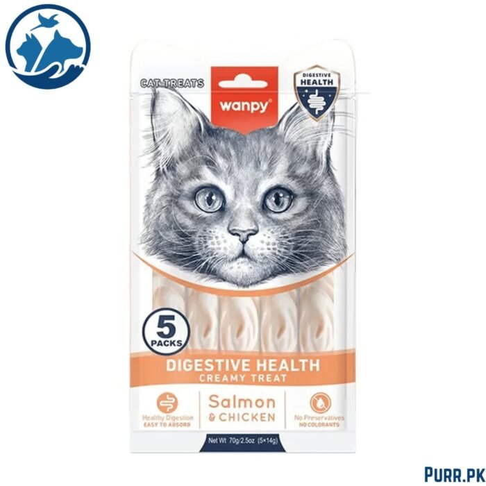 Wanpy Adult Cat Functional Creamy Lickable Treat - Salmon & Chicken (Digestive Health) 70 g Pouch