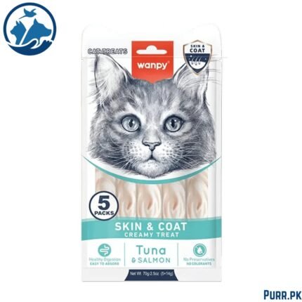 Wanpy Adult Cat Functional Creamy Lickable Treat - Tuna & Salmon (Skin & Coat) 70 g Pouch