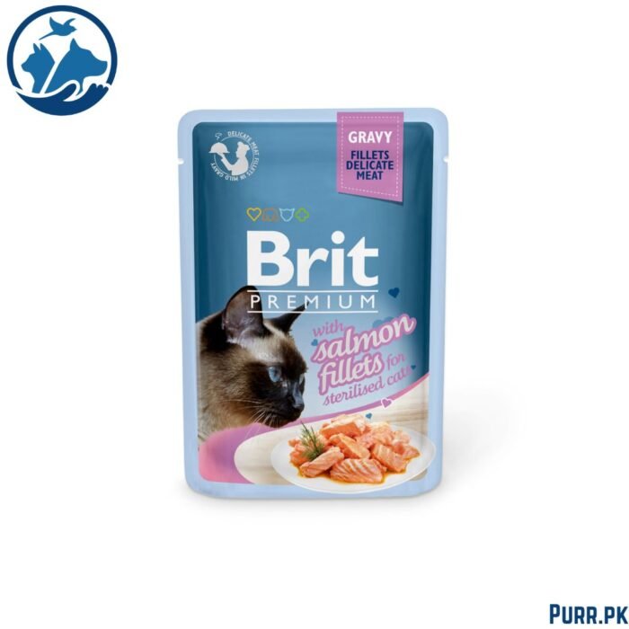 Brit Premium Cat Pouch with Salmon Fillets in Gravy for Sterilised Cats