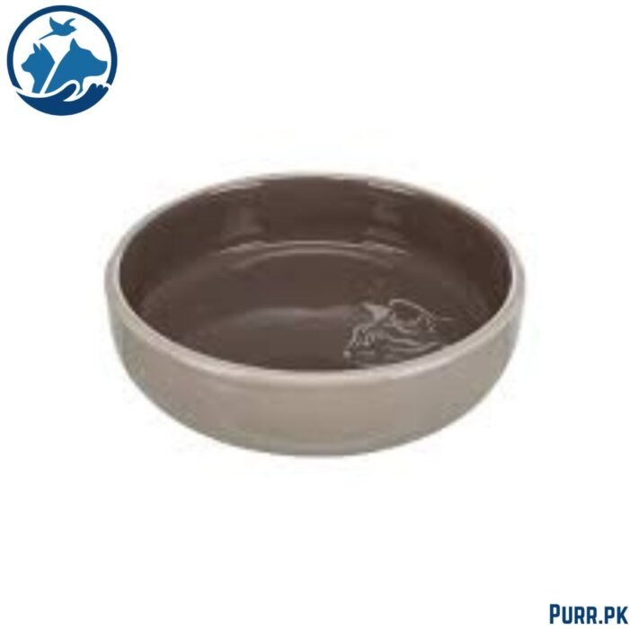 Trixie Cat Ceramic Bowl with Paw (White_Greay Color) 0.30 Litre - 15 cm