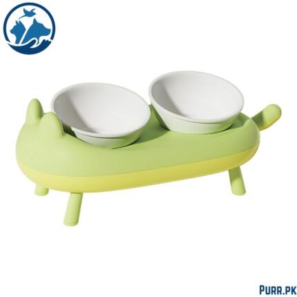 Cat Shaped Double Bowl With 2 Ceramic Bowl & Stand